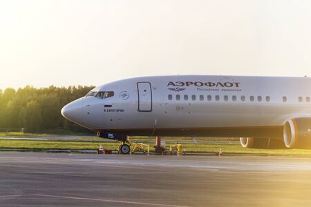Sheremetyevo, Moscow region, Russia - September 17, 2018 Aeroflot line, standing at Sheremetyevo international airportのeditorial素材