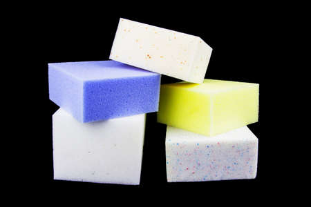Samples of the foam component in the furniture industry. On a black background