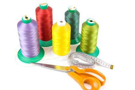 Colorful sewing thread, background, tailor-related images. On a white background.
