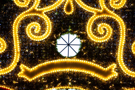 garland lights for Christmas and new year, on a dark backgroundの写真素材