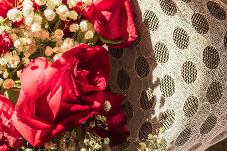 Part of the bouquet, consisting of roses and hydrangeas. The photo was taken in Chelyabinsk, Russia.の写真素材