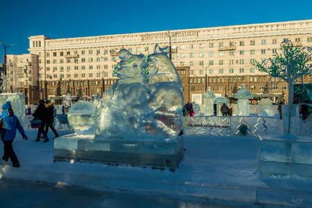 An ice sculpture stands on a square in the city center.のeditorial素材