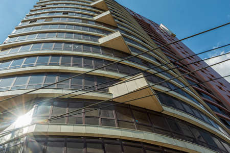View from the bottom of a high-rise building.