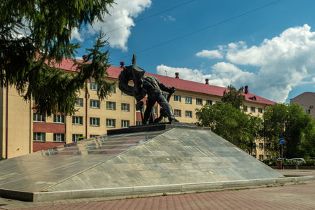 Chelyabinsk, Russia - July 21, 2022. The monument to the railroad workers stands in the center of the city.のeditorial素材