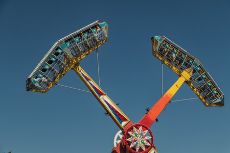 Part of the Ranger attraction against the sky is located in Gagarin Park, Chelyabinsk, Russia.の写真素材