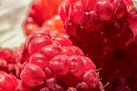 Macro shot of ripe raspberries
