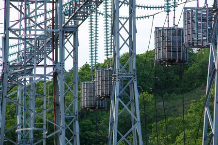 Close up look at electric lines outside of the city