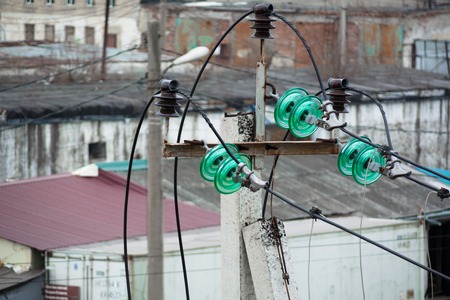 Electric wire and insulator. Glass insulators polarity protection.