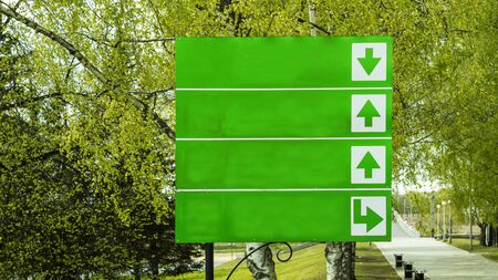 Green road sign with arrow, background, layout