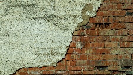 old red brick wall with destruction backgrounds, texturesの写真素材