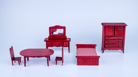doll wooden mahogany furniture on a white background,の写真素材