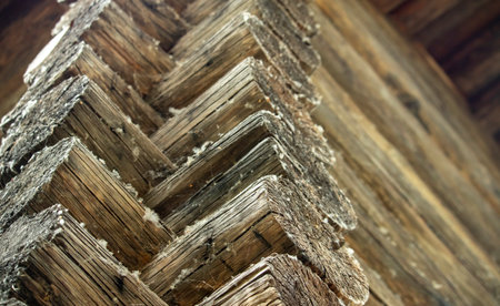 fragments of an old wooden village house of the 19th century,