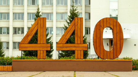 installation of error 404 written incorrectly from wooden boards, environmental problemの写真素材