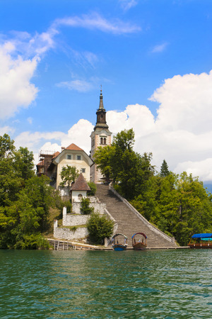 Bled lake with the church St Marry on island, Slovenia, Europeのeditorial素材