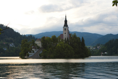 Wonderful island with church on Lake Bledの写真素材
