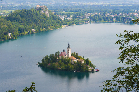 Lake Bled as seen from Little Osojnica Hillの写真素材