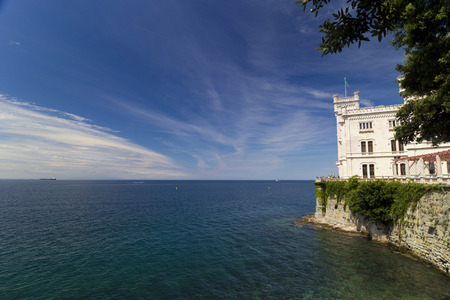 Side view of Miramare Castle and the Adriatic Seaのeditorial素材
