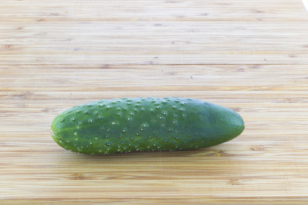 One litlle resh cucumber on wooden backgroundの写真素材