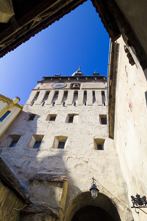 Details of Clock Tower in Sighisoara, Transylvania, Romaniaのeditorial素材