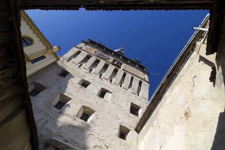 Walls of the old Clock Tower in Sighisoara, Transylvania, Romaniaのeditorial素材