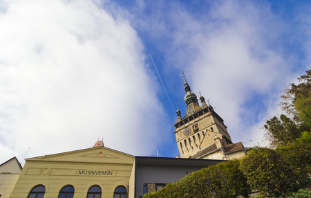 Historic building in Sighisoara, a city in Transylvania, Romaniaのeditorial素材