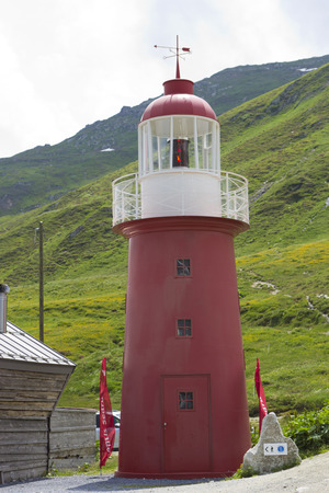 Lighthouse in the mountains, Swiss Alps; Lighthouse on the pass of Oberalp, Switzerlandのeditorial素材