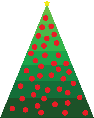 Green Christmas tree with yellow star and red ballsのイラスト素材
