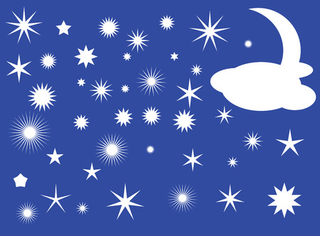 White stars and the Moon hidden behind cloud on blue backgroundのイラスト素材