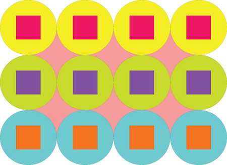 Seamless geometric pattern. Colored circles and squares on white background. Vector.のイラスト素材