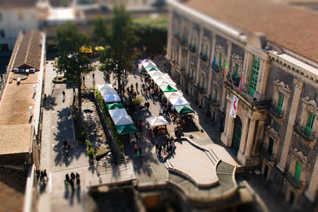 Market stalls in the courtyard of the Benedictine Monastery in Catania, Sicilyのeditorial素材