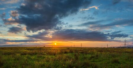 Majestic sunset panorama in early autumn, high dynamic range imageの写真素材