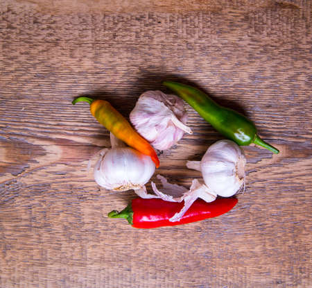 Hot red green pepper with garlic.Still-lifeの写真素材