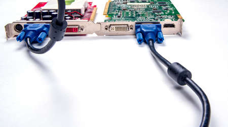 Video card, electronic circuit, computer component, isolated on white background, copy space,...