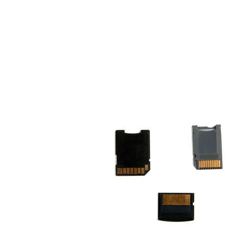 Adapters for micro SD memory cards, electronics, isolated on a white background, copy space,...