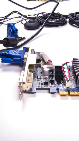 Video cards, electronic circuit, computer component, boards, isolated on white background, copy...