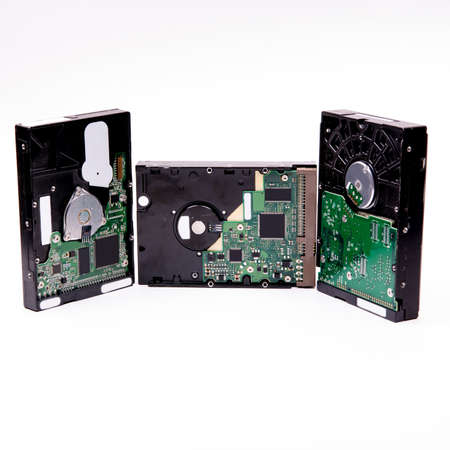 Hard drives control scheme for storing information on a white background, isolated, space for text,...