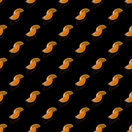 Orange sliced on black background isolated, wallpaper, texture, pattern