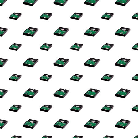 Hard drives on white background isolated, wallpaper, texture, patternの写真素材