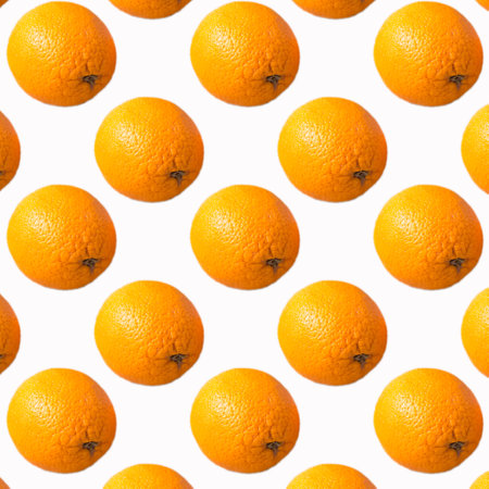 Orange on white background, seamless pattern, wallpaper, top view, flat layout, isolated, patternの写真素材