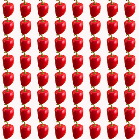 Bulgarian red pepper on white background, seamless pattern, wallpaper, top view, flat layout, isolated, templateの写真素材