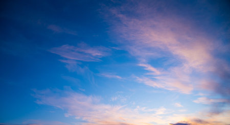 Sunset sky with colorful clouds, wallpaper, background, textureの写真素材