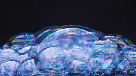Soap bubbles with abstract pattern, close-up, macro, texture, pattern, copy spaceの写真素材