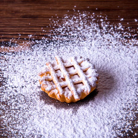Cookies with sahornoi powder on a wooden table, top view, copy spaceの写真素材