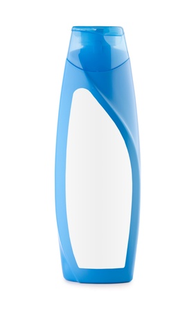 blue bottle of shampoo isolated on whiteの写真素材