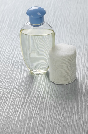 Bottle and cotton padsの写真素材