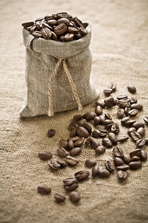 coffee beans in sackの写真素材