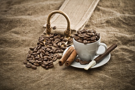 coffee beans, cigar and cinnamonの写真素材