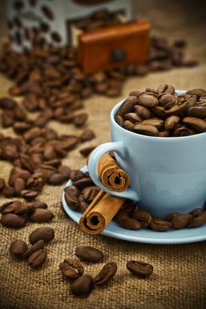 composition of coffee beans and cupの写真素材