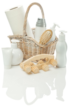 cosmetical set in Bast basketの写真素材