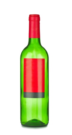 green emprty bottle for wine with labelの写真素材